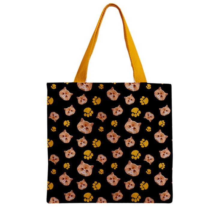 Dark & Yellow Kitty Cat Face Pet Zipper Grocery Tote Bag