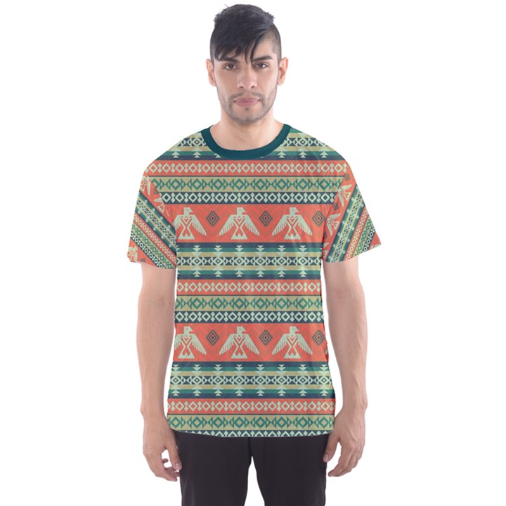 Orange Brown Eagles Tribal Native American Men s Sport Mesh Tee