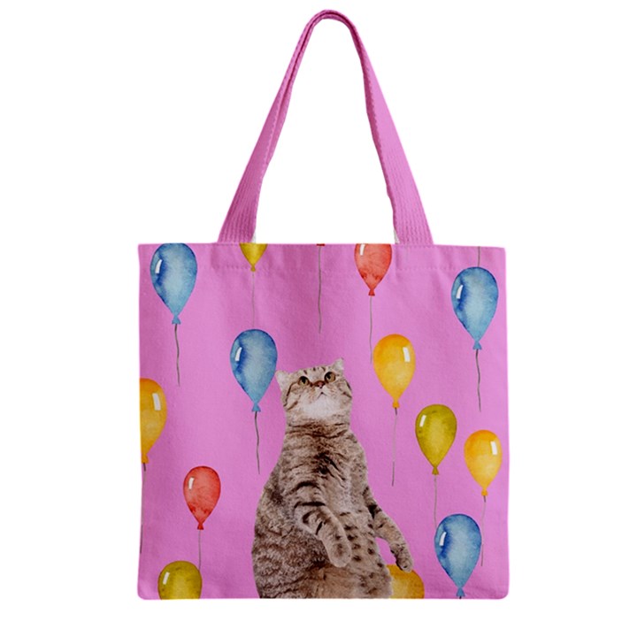 Balloon Cat Orchid Zipper Grocery Tote Bag