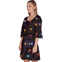 Maze Cartoon Black Fun Velour Kimono Dress View2