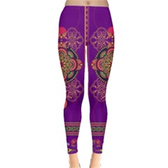 Floral Purple Vintage Aztec Leggings  by CoolDesigns