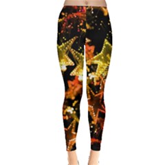 Xmas Stars Lights Black Stretch Leggings by CoolDesigns