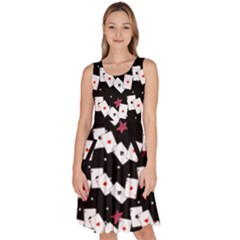 Poker Unique Game Pattern Black Knee Length Skater Dress With Pockets