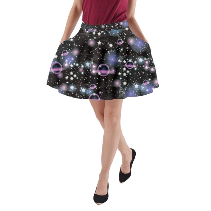 Stars Space Black Neutron Star A-Line Skirt with Pockets