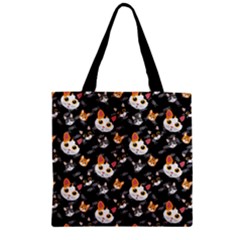 Pet Pattern Kitty Cat Black Zipper Grocery Tote Bag by CoolDesigns