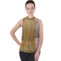 Sexy Gold Shinny Glitter Pattern Mock Neck Chiffon Sleeveless Top View1