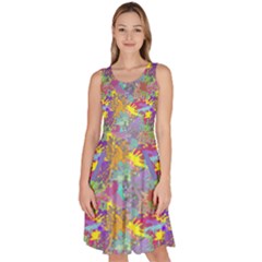 Colorful Splash Floral Pattern Elegant Flowers Knee Length Skater Dress With Pockets by CoolDesigns