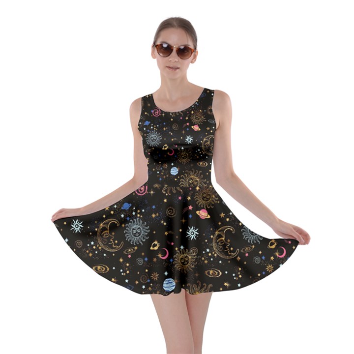 Milky Way Black Planet Space Skater Dress