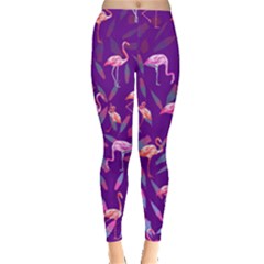 Flamingo Birds Feather Purple Stretch Leggings by CoolDesigns