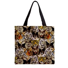 Cat & Tiger Tan Pattern Zipper Grocery Tote Bag