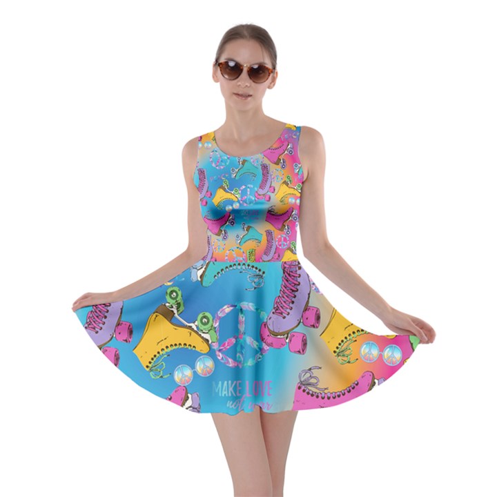 Rainbow Love Roller Blade Print Double Sided Skater Dress