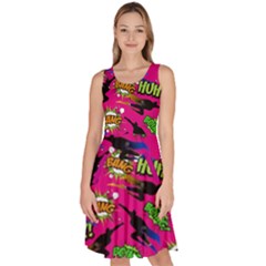 Fun Pop Art Deep Pink Bang Print Knee Length Skater Dress With Pockets by CoolDesigns