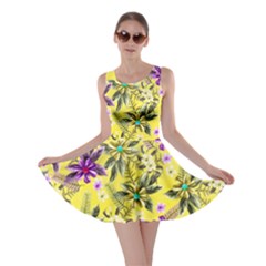 Hawaii Summer Flowers Yellow Chiffon Mesh Skater Dress