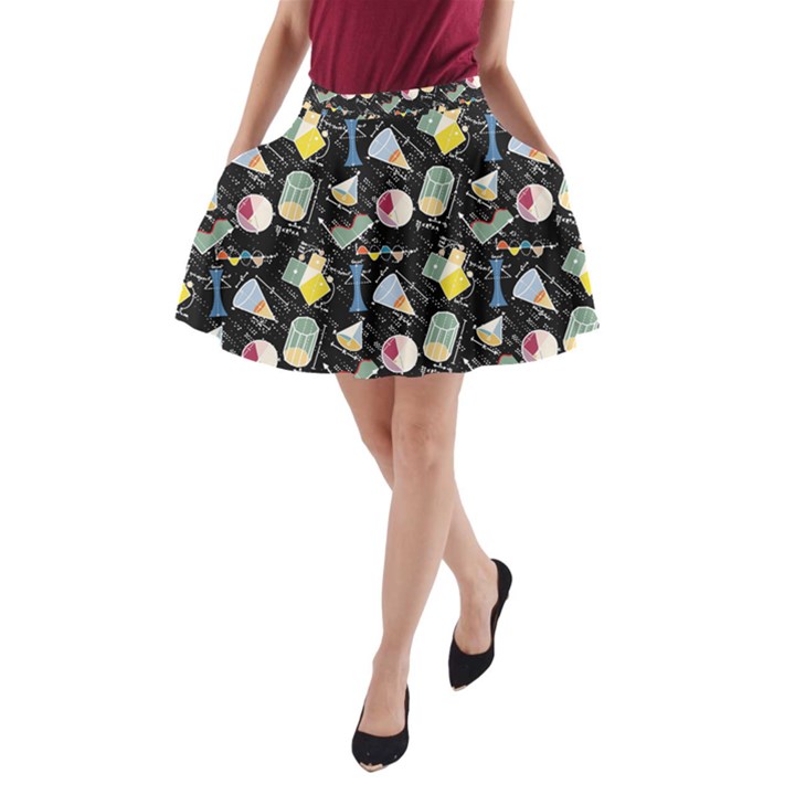 Mathematics School Print Colorful Black A-Line Pocket Skirt