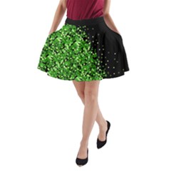 Shamrock Black Lucky Clover Leaves A-line Pocket Skirt