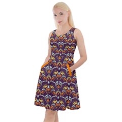 Ethnic Tribal Purple & Orange Aztec Knee Length Skater Dress With Pockets by CoolDesigns