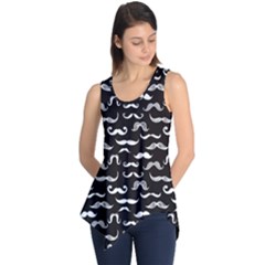 Black Pattern Hipster White Mustache Sleeveless Tunic Top by CoolDesigns