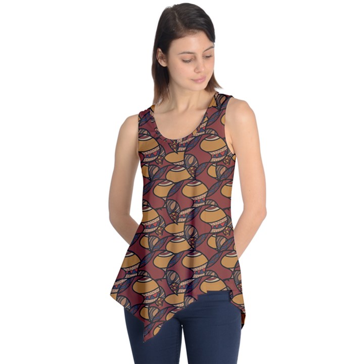 Brown African Ethnic Colorful Pattern Sleeveless Tunic Top