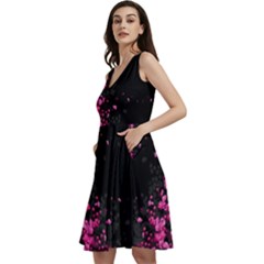 Japanese Style Black Blossom Crane Floral V-neck Skater Dress With Pockets by CoolDesigns