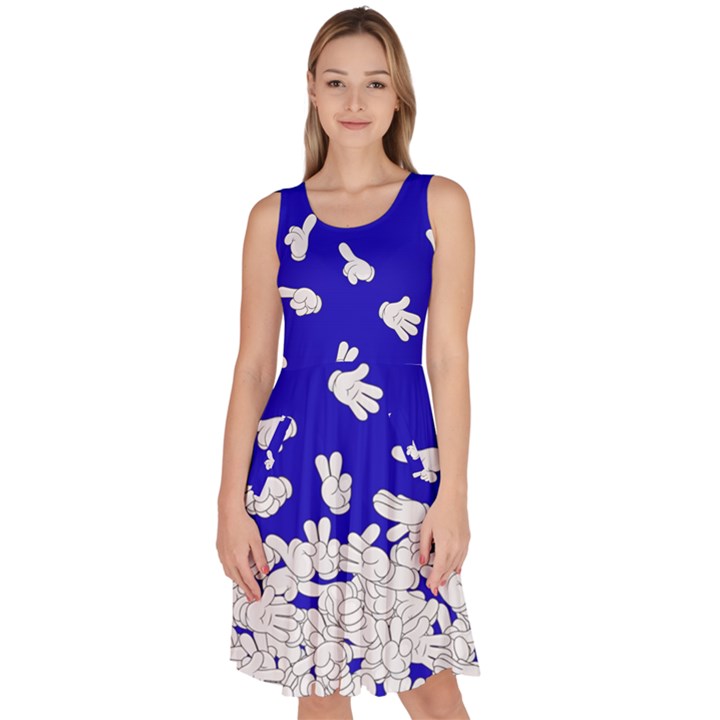 Hand Prints Purple Blue Cosplay Knee Length Skater Dress With Pockets