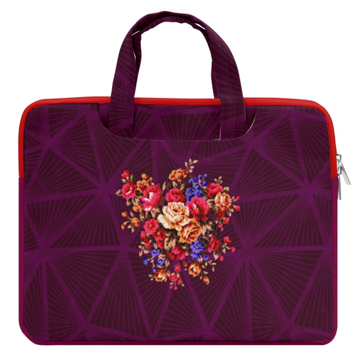 Dark Magenta Vintage Floral Design Carrying Handbag 16  Double Pocket Laptop Bag 