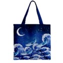 Dark Blue Whale Waves Print Zipper Grocery Tote Bag View1