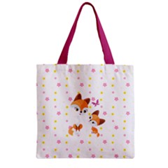 Light Yellow Cute Fox Print Zipper Grocery Tote Bag by CoolDesigns