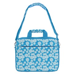 Deep Sky Blue Floral Pattern 16  Shoulder Laptop Bag by CoolDesigns