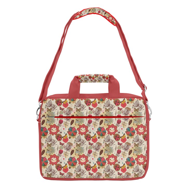 Red Floral Retro Style 16  Shoulder Laptop Bag