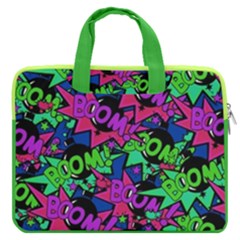 Pop Art Cool Boom Green & Hot Pink 16  Double Pocket Laptop Bag by CoolDesigns