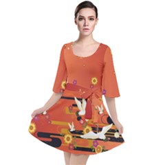 Orange Japanese Style Cherry Blossom Velour Kimono Dress by CoolDesigns