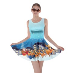 Blue Gradient Santa Xmas City Double Sided Skater Dress