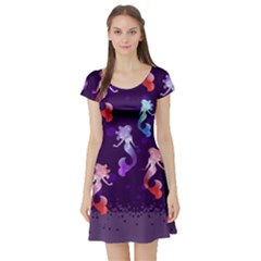 Scales Dark Purple Mermaid Print Short Sleeve Skater Dress