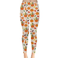 Orange Beige Funny Pumpkin Turkey Autumn Leggings  by CoolDesigns