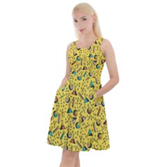 Science Chemistry Formula Yellow Knee Length Skater Dress With Pockets