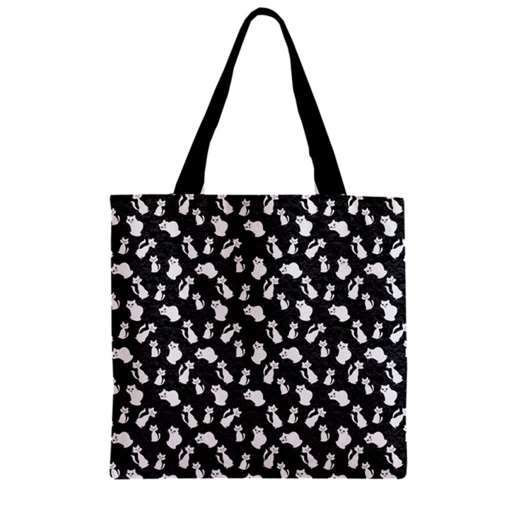 Gray & White Kitty Cats Shadow Zipper Grocery Tote Bag