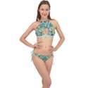 Hawaii Tropical Floral Flowers Turquoise Cross Front Halter Bikini Set   View1