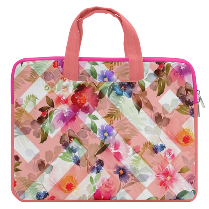 Pink Elegant Floral Patchwork Double Pocket Laptop Bag (16 )