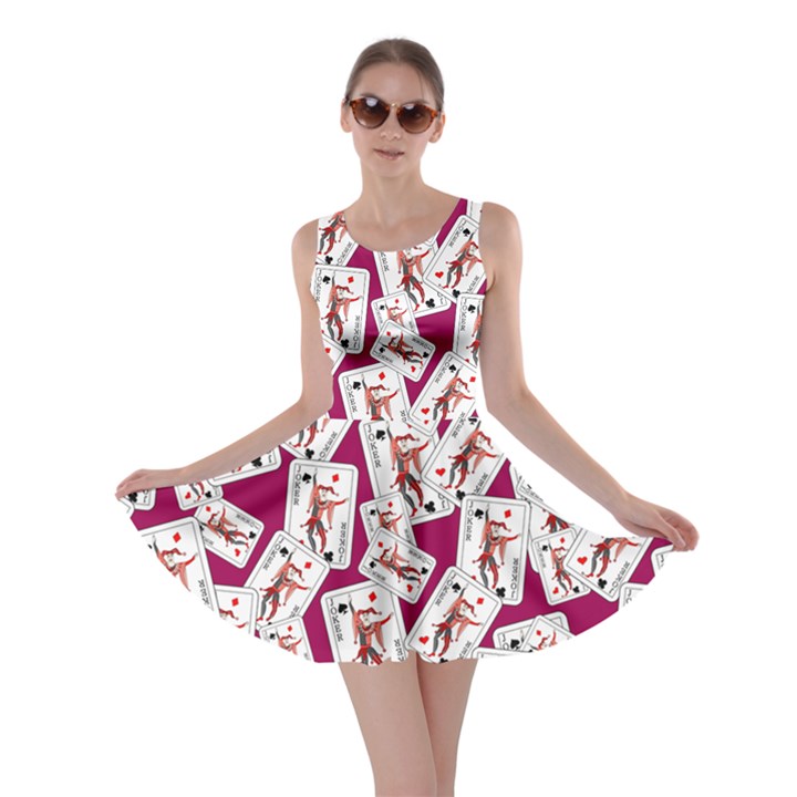 Fun Disco Playing Cards Print Magenta Skater Dress