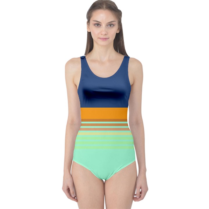 Navy Mint Stripes Athletic One Piece Swimsuit