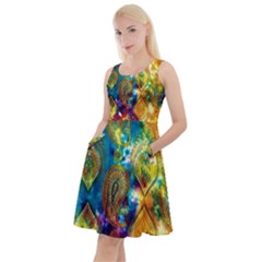 Paisley Yellow Blue Tie Dye Knee Length Skater Dress With Pockets by CoolDesigns