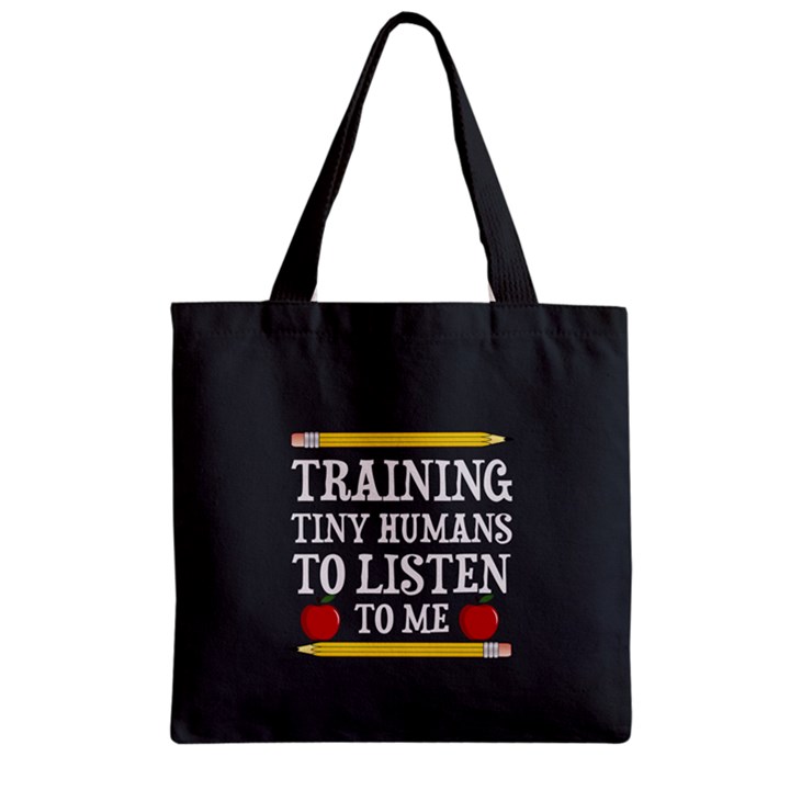 Dim Gray Training Tiny Humans Pattern Zipper Grocery Tote Bag