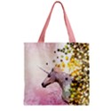 Pink Unicorn & Stars Print Zipper Grocery Tote Bag View1