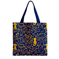 Dark Blue & Yellow Kitty Cat Pet Zipper Grocery Tote Bag