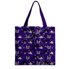 Cat Night Stars Pet Purple Pattern Zipper Grocery Tote Bag by CoolDesigns