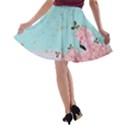 Sparkle Stars Turquoise Flamingo A-line Skater Skirt View2