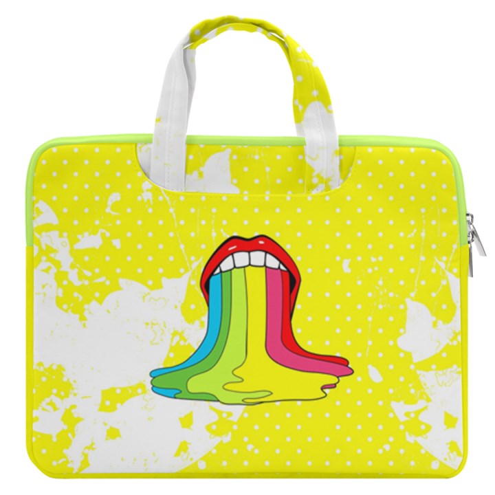 Yellow Colorful Paint Splash Lips Print Carrying Handbag Double Pocket Laptop Bag 