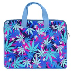 Cannabis Blue Purple Marijuana Leaves 16  Double Pocket Laptop Bag by CoolDesigns