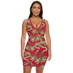 Classic Dragon Crimson Japanese Pattern Draped Bodycon Dress by CoolDesigns