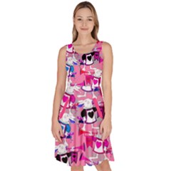 Alice Wonderland Deep Pink Rabbit Knee Length Skater Dress With Pockets by CoolDesigns